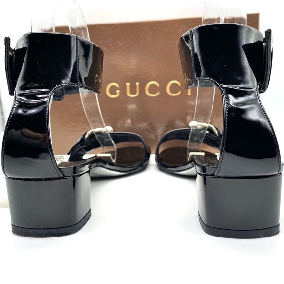 LIKE NEW Gucci Sand Pelle S Cuoio Vitello Vernice Soft Nero Sandals, 37 / 7 - Picture 8 of 16